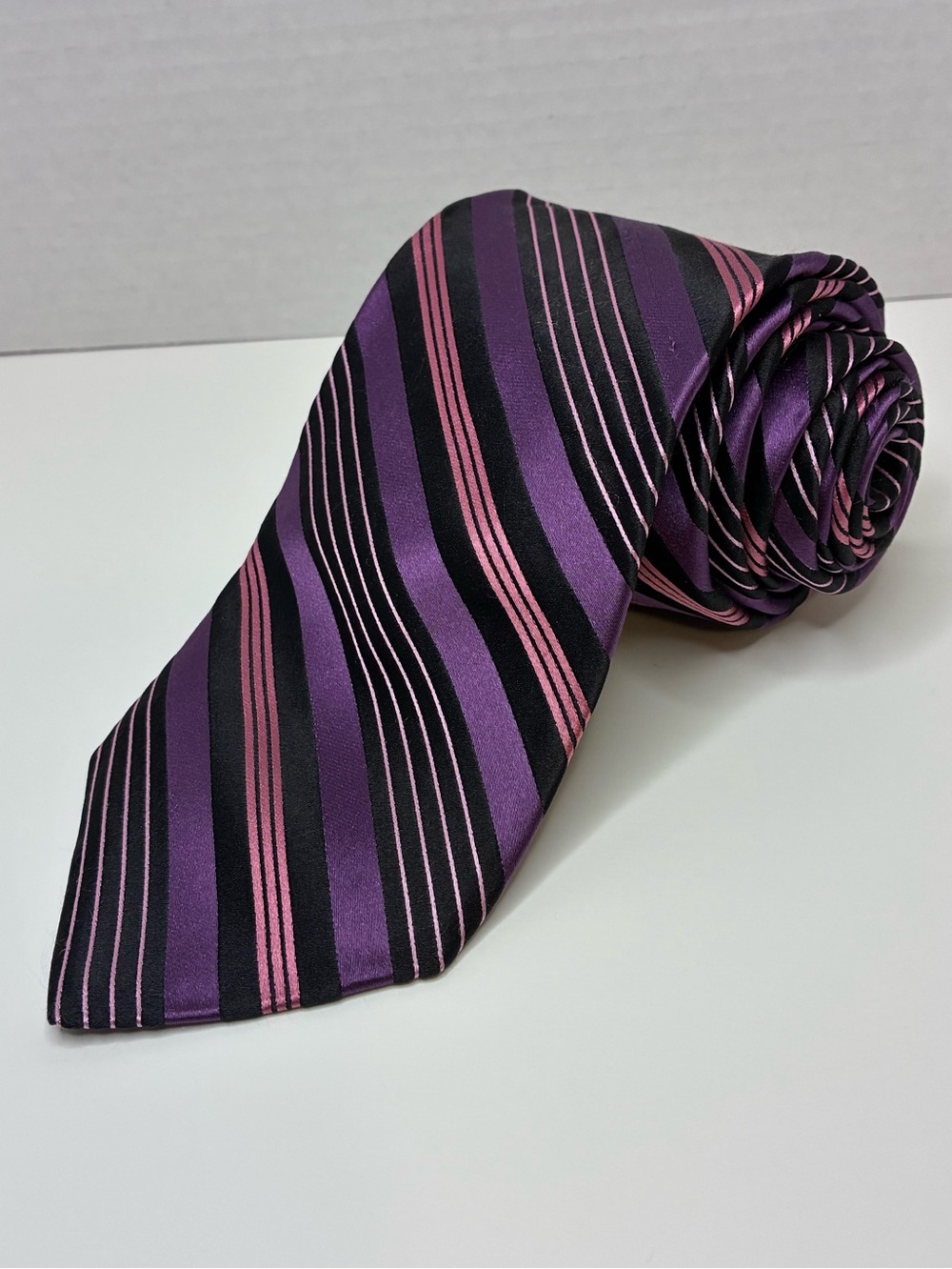 Ted Baker Men’s Silk Tie Purple Pink Stripe Luxury Wedding Business Necktie